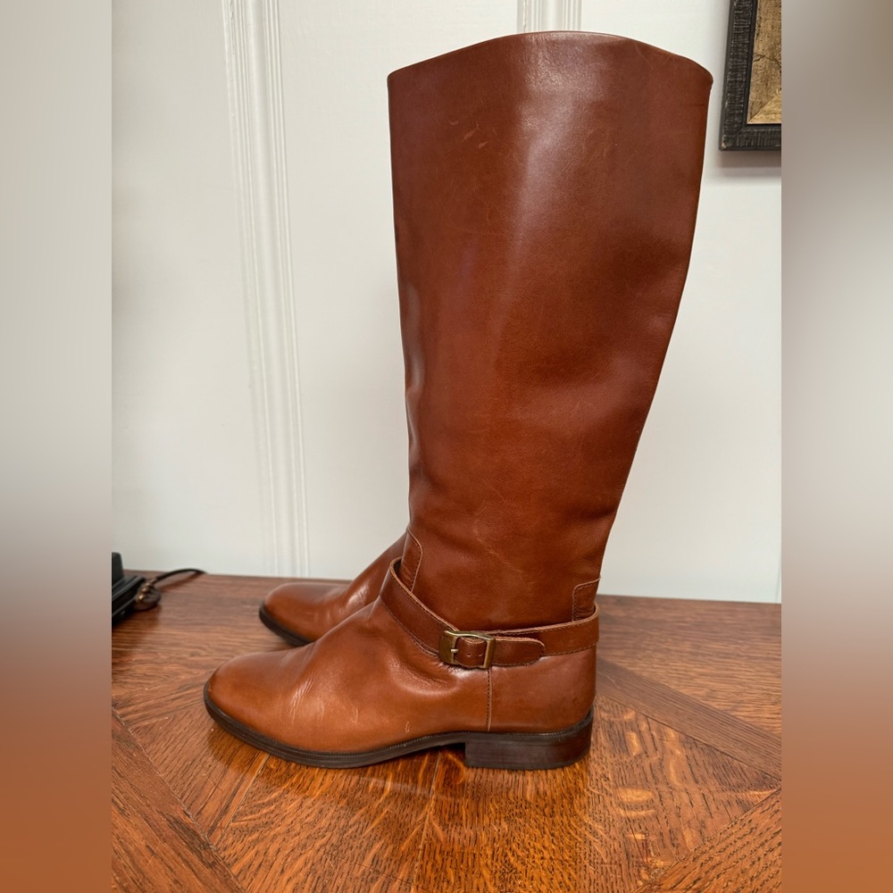 Ladies Etienne Aigner Whiskey Brown Leather Equestrian Boots Size 8M